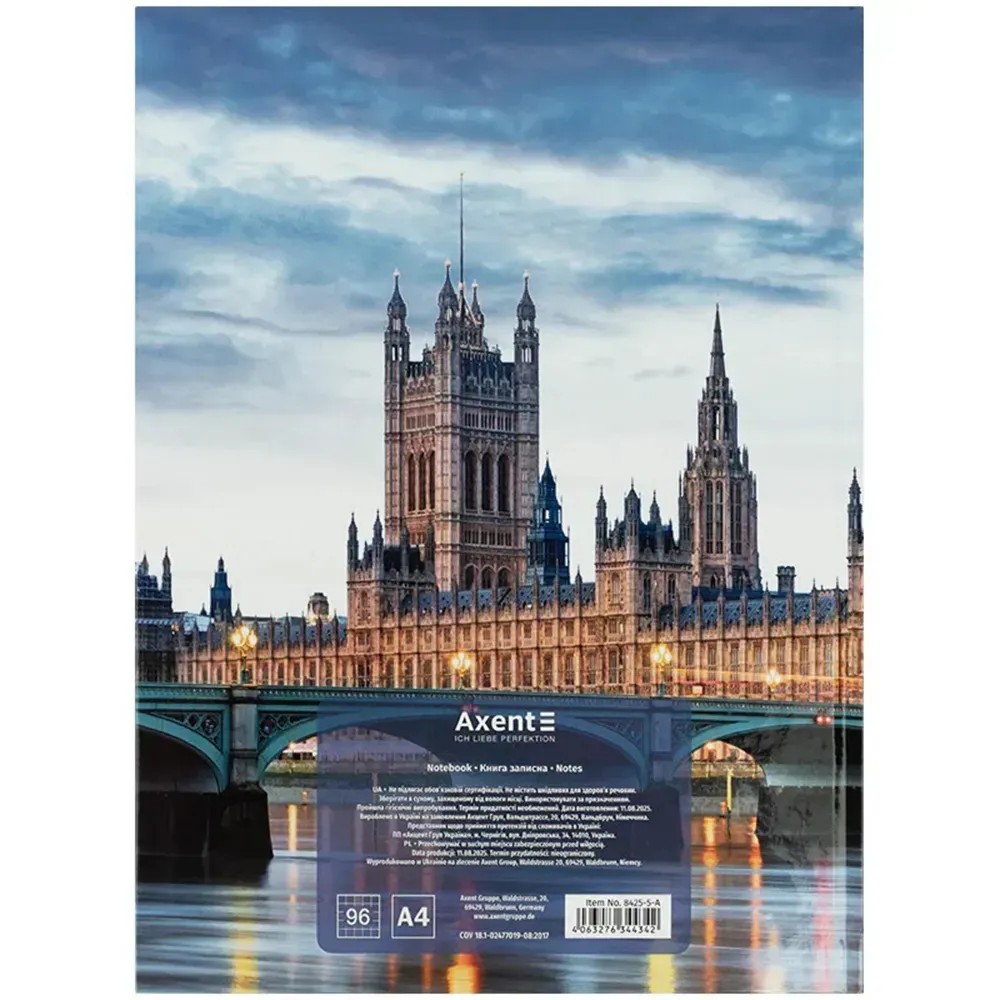 Книга записна Axent City, London 8425-5-A, А4- 203х273 мм, 96 аркушів, клітинка